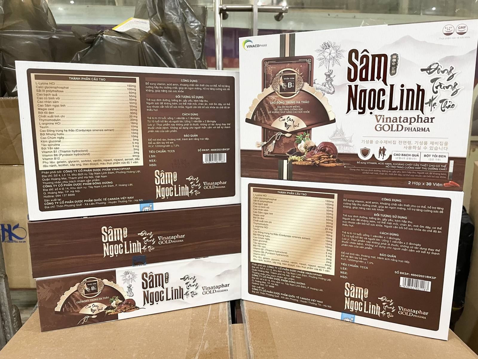 Sâm Ngọc Linh Đông Trùng Hạ Thảo (H/2lọ X 30v) hộp gỗ