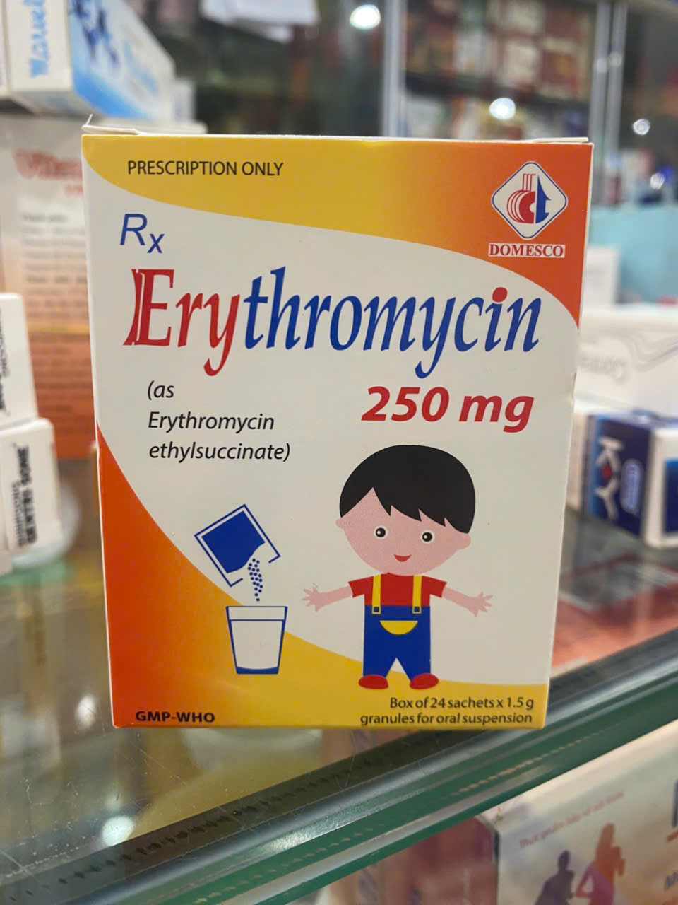 erythromycin 250mg (H/24 gói X 1,5g) Mekophar