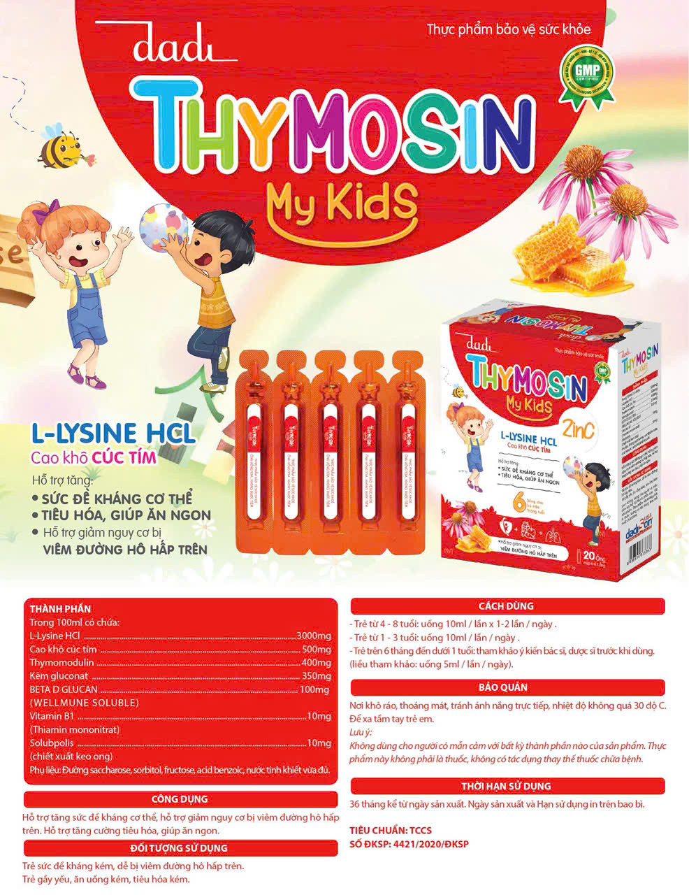 Thymosin Zinc Tăng Sức Đề Kháng (Đỏ) _Dadi (Hộp/20 Ống)