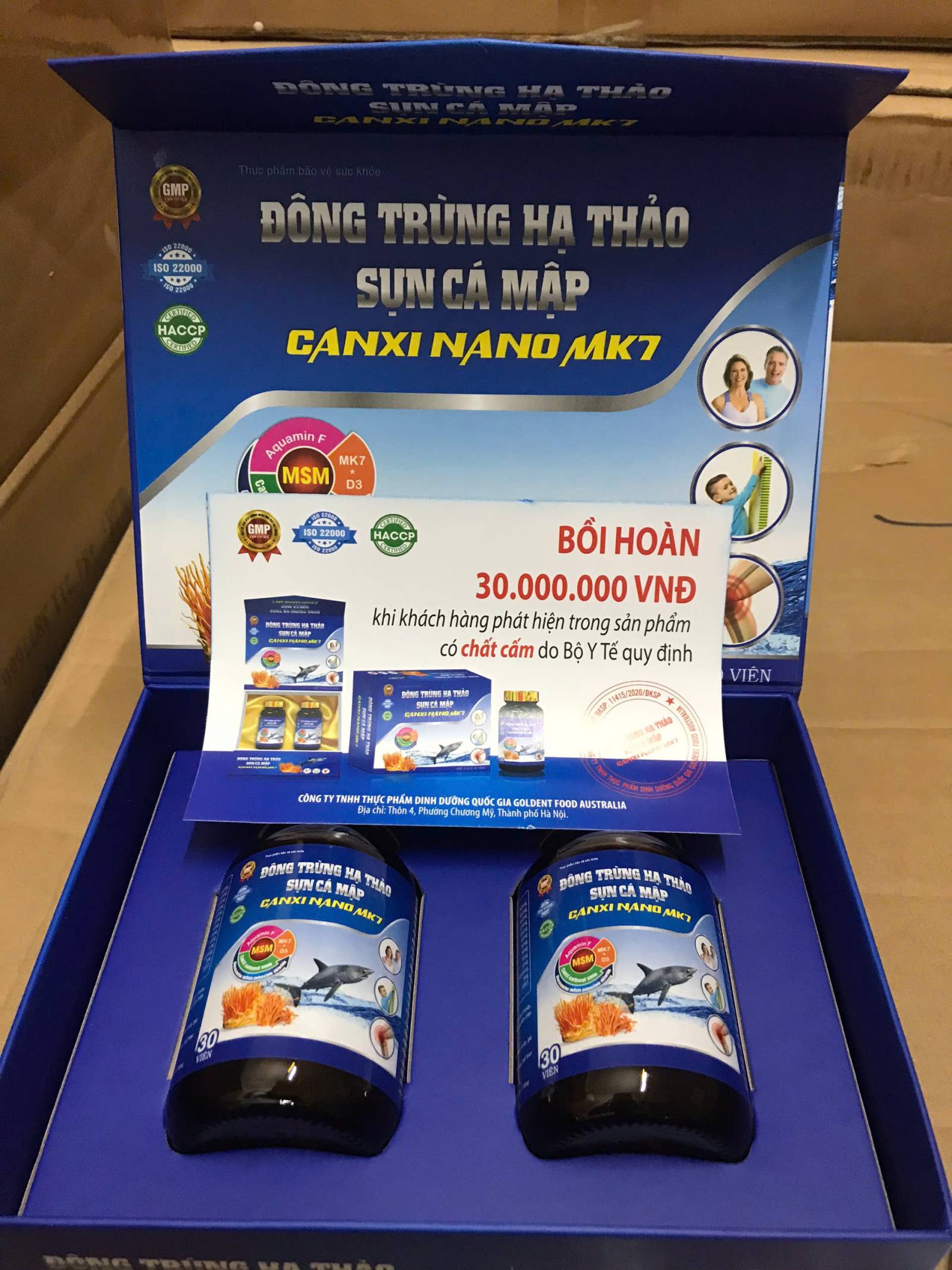 Đông Trùng Hạ Thảo Sụn Cá Mập Canxi Nano Mk7 H/2 Lọ* 30v, canxi lọ