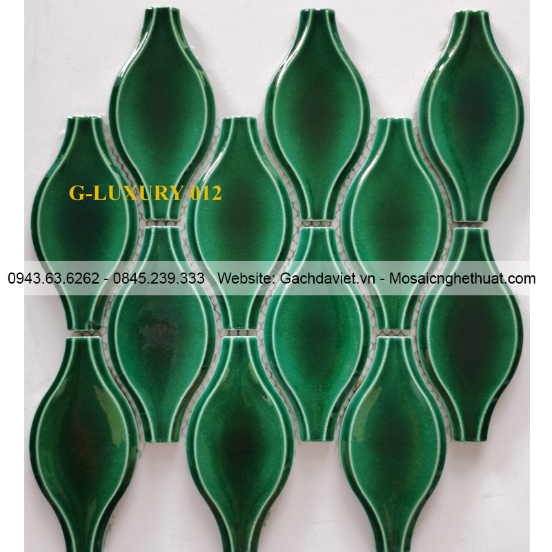Gạch mosaic hình quả bầu màu xanh lá đậm G-LUXURY012