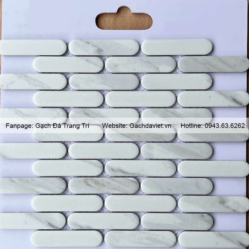 Gạch mosaic que đầu tròn màu trắng vân mây VMSQ-DT1003