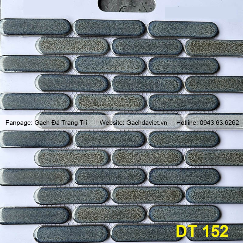 Gạch mosaic que đầu tròn màu xanh vân nâu VMSQ-DT152