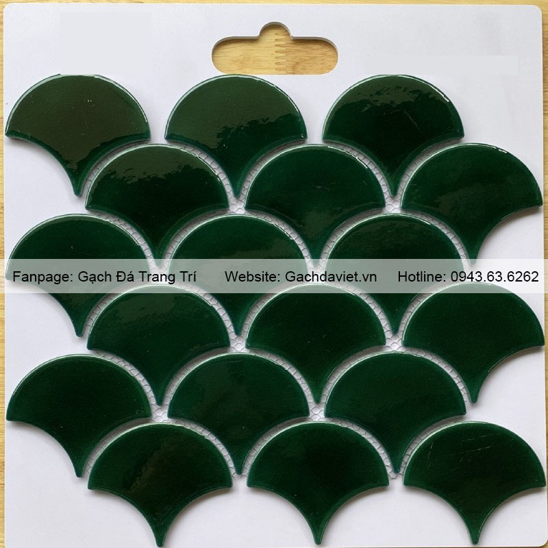 Gạch mosaic vảy cá màu xanh lá men rạn 1 lớp VMSVC_21