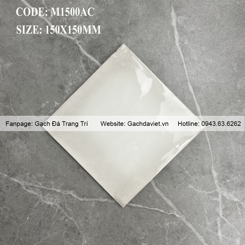 Gạch thẻ ốp tường viền sóng 150x150mm màu trắng VGT-M1500AC