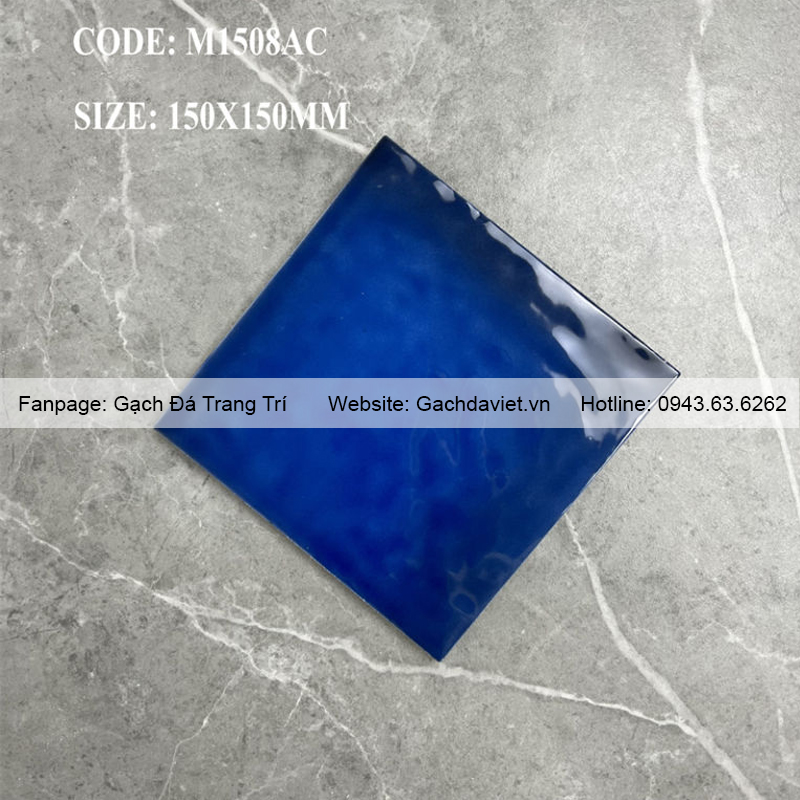 Gạch thẻ ốp tường viền sóng 150x150mm màu xanh dương VGT-M1508AC