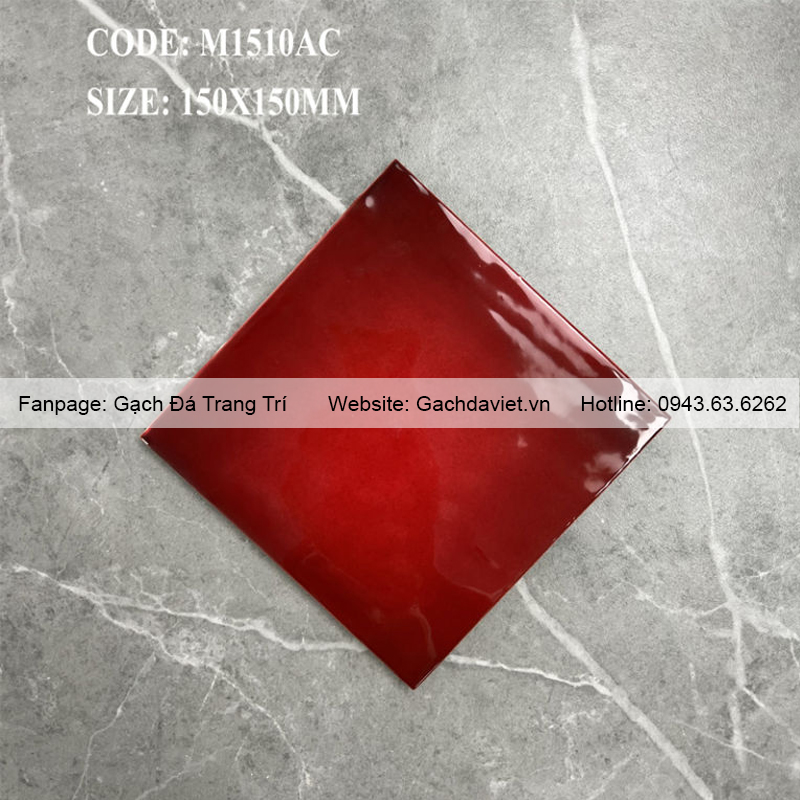 Gạch thẻ ốp tường viền sóng 150x150mm màu đỏ VGT-M1510AC
