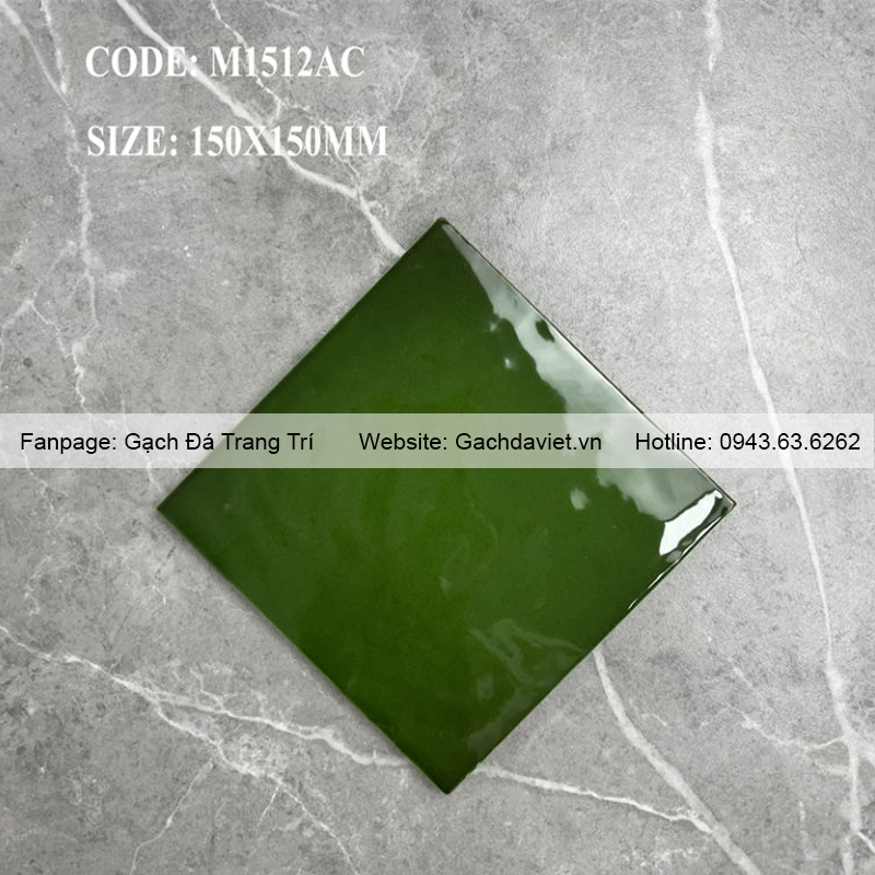 Gạch thẻ ốp tường viền sóng 150x150mm màu xanh lá VGT-M1512AC