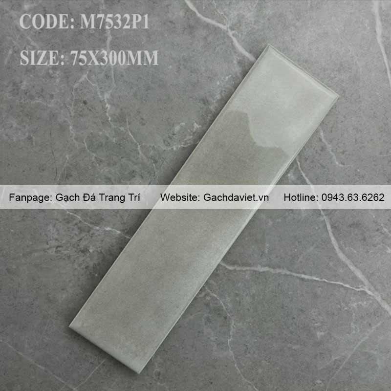 Gạch thẻ trang trí 75x300 màu xám gợn sóng VGT-7532P1