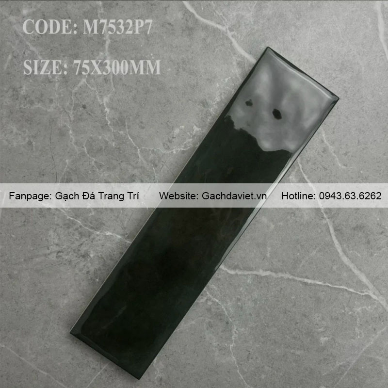 Gạch thẻ trang trí 75x300 màu đen gợn sóng VGT-7532P7