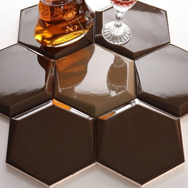 Gạch lục giác màu cà phê đậm bóng vát 87*173*150mm M1715813