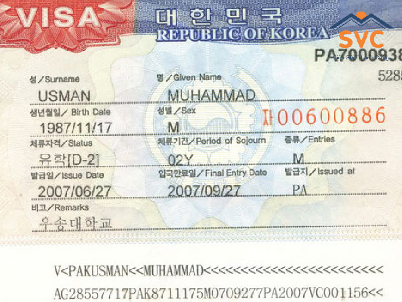 Loại visa du học Hàn Quốc D2