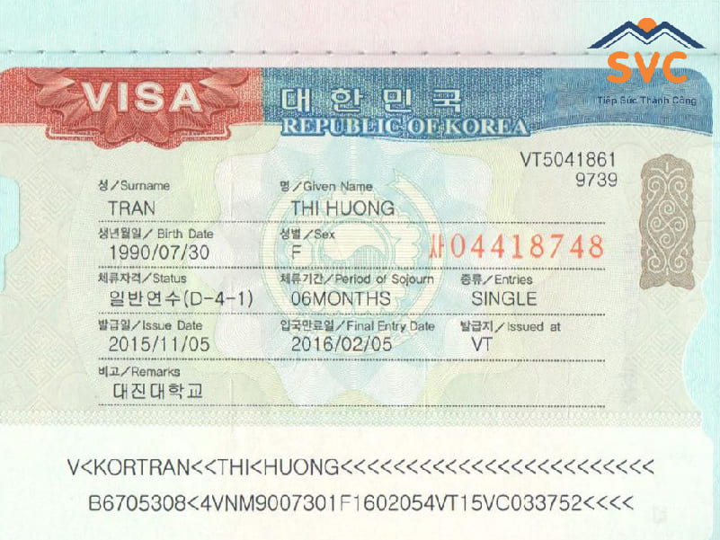 Loại visa du học Hàn Quốc D4