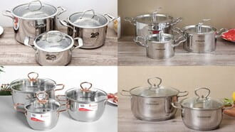 Bộ nồi inox 5 đáy cửa goldsun và sunhouse