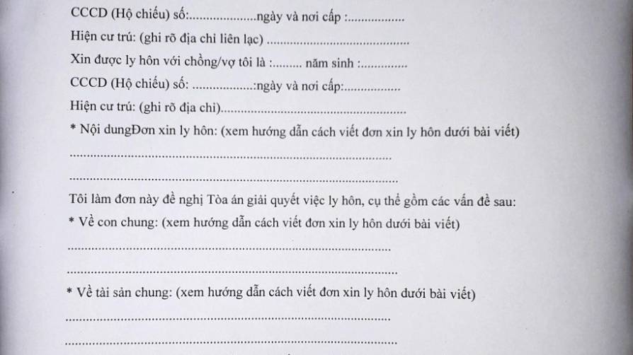 Mẫu ĐƠN KHỞI KIỆN LY HÔN